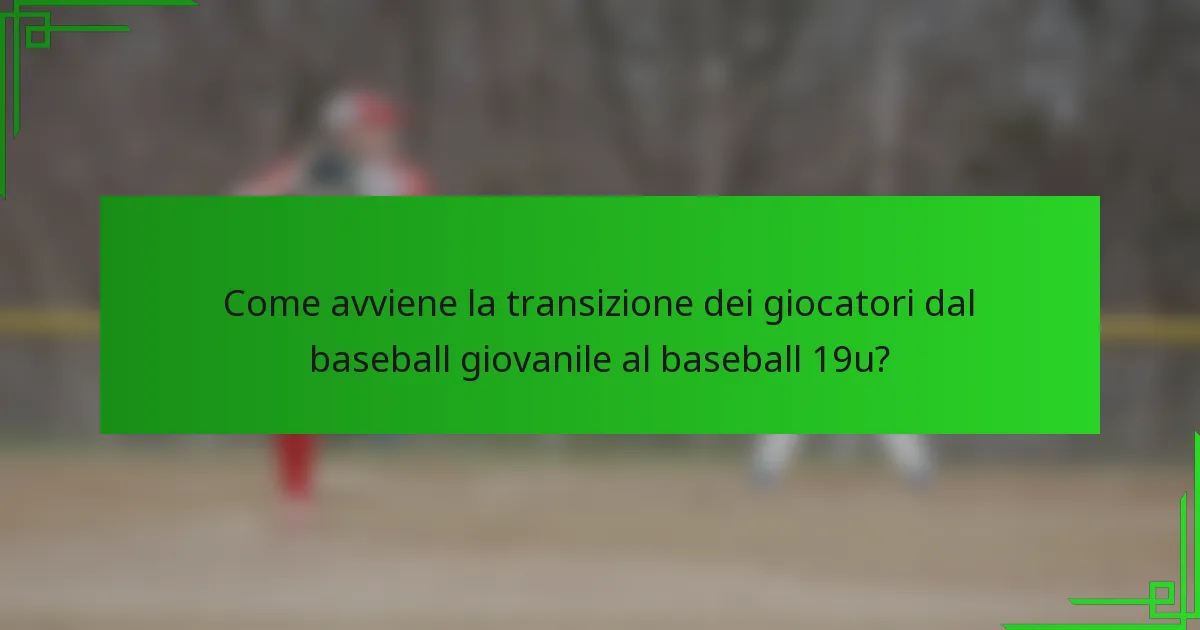 Come avviene la transizione dei giocatori dal baseball giovanile al baseball 19u?